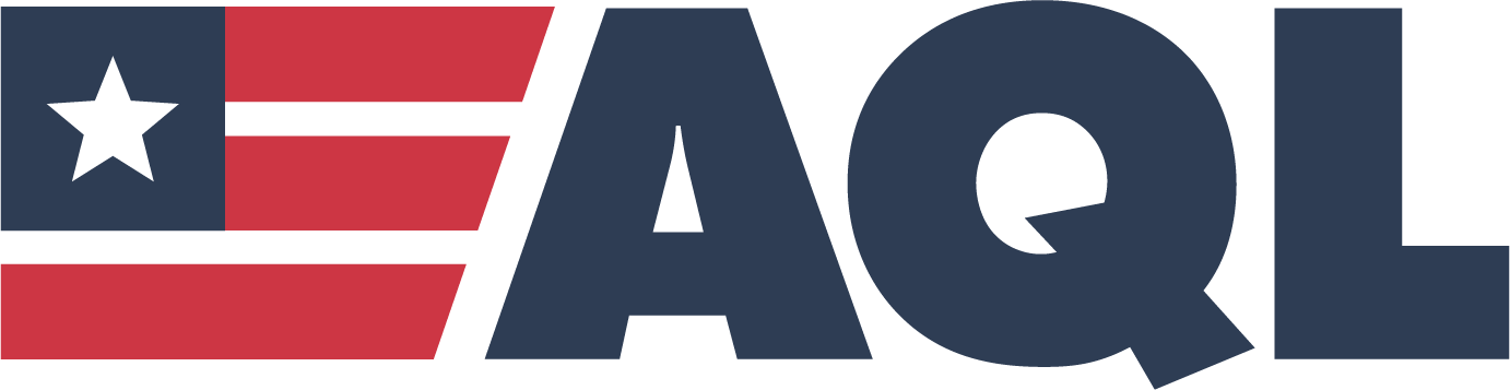 The aql logo with an american flag.