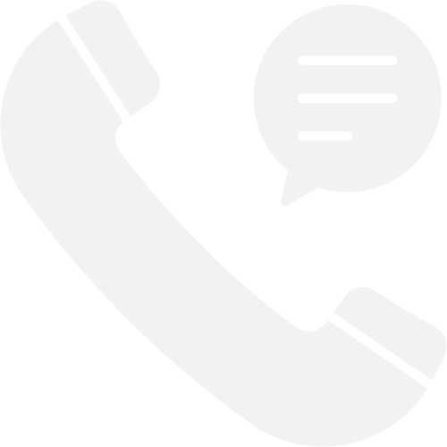 An icon white phone with a speech bubble.